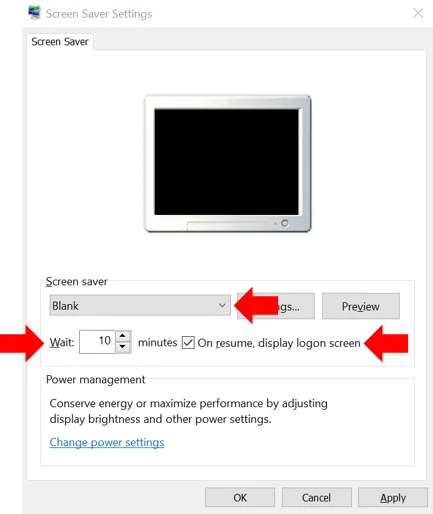 Screen Saver settings to enable automatic lockout